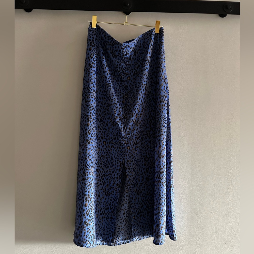 Skies Are Blue Leopard Print Midi Skirt in Blue